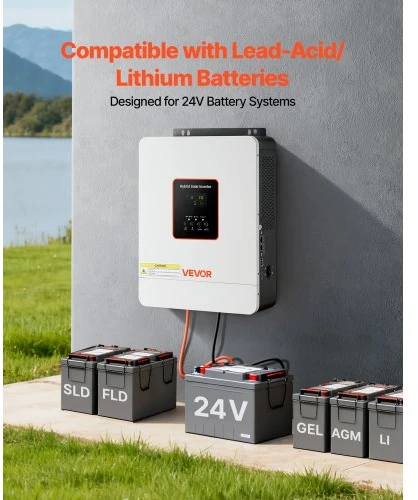 VEVOR Hibridinis saulės inverteris GD3024JMH, 3000 W, 24 V DC į 230 V AC, baltas