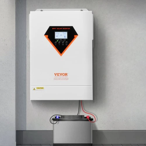 VEVOR Hibridinis saulės inverteris EM6200-48L, 6000 W, 48 V DC į vienfazį 220/230 V AC, 45 x 31 x 13 cm