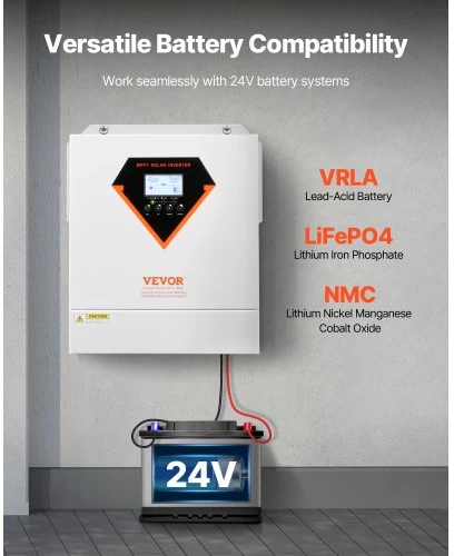 VEVOR Hibridinis saulės inverteris EM3500-24L, 3500 W, 24 V DC į 220/230 V AC