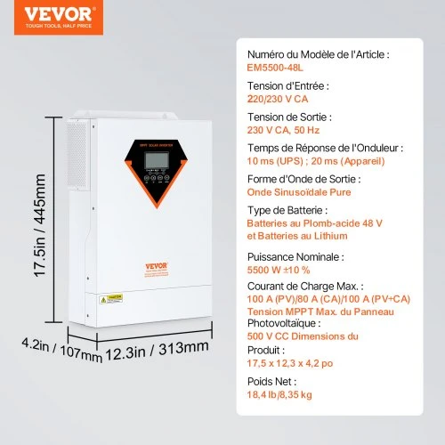 VEVOR Hibridinis saulės inverteris EM5500-48L, 5500 W, 230 V