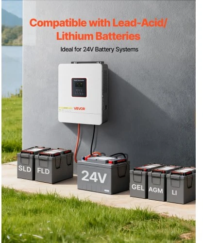 VEVOR Hibridinis saulės inverteris GD5548JMH, 4000 W, 24 V DC į 230 V AC, baltas
