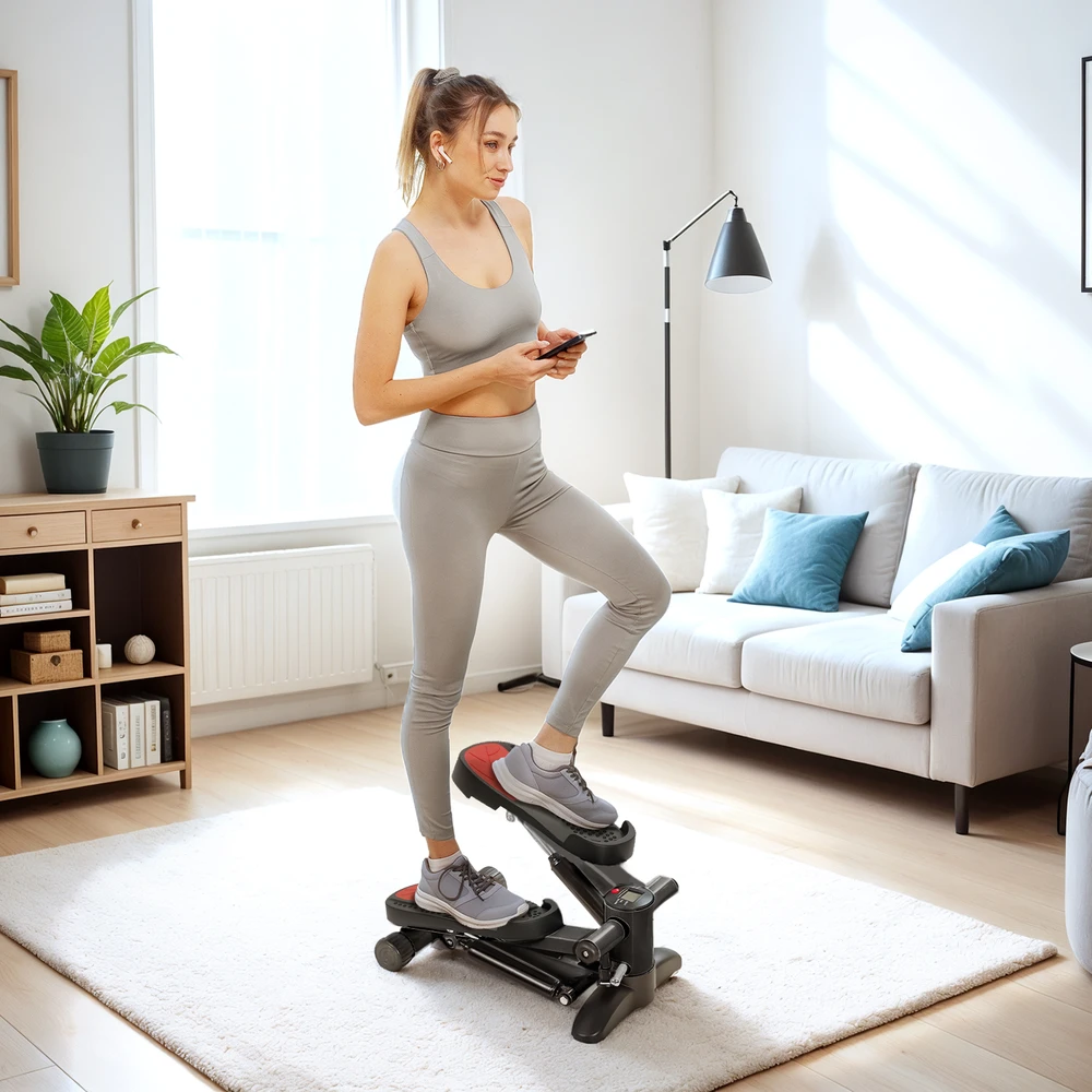 Aosom Hidraulinis mini steperis su LCD ekranu, 44,5 × 29 × 20 cm, juodas