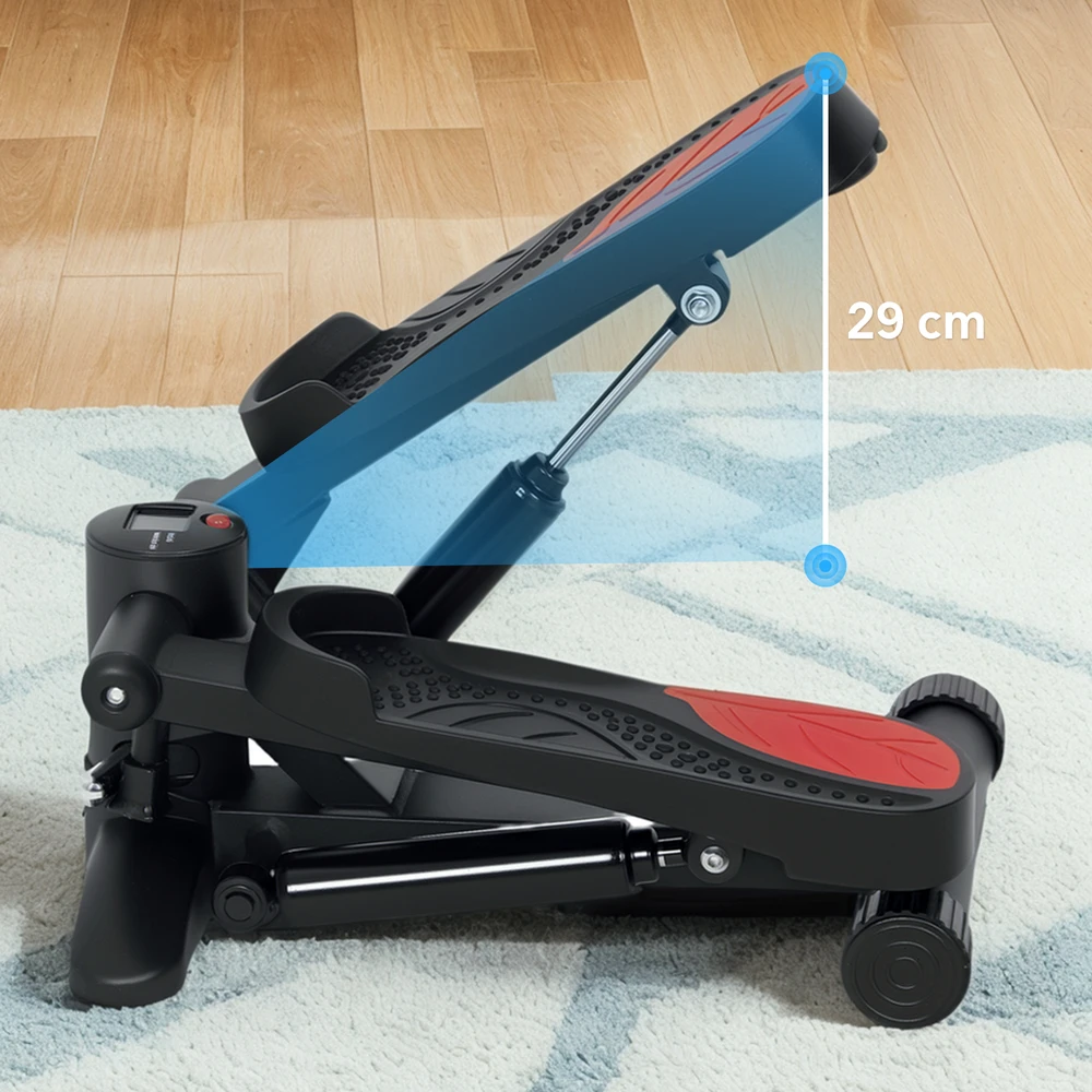 Aosom Hidraulinis mini steperis su LCD ekranu, 44,5 × 29 × 20 cm, juodas