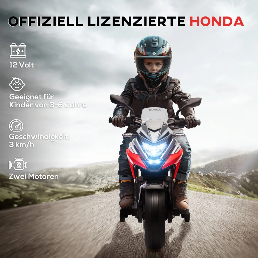 Aosom Honda elektrinis vaikiškas motociklas, raudonas, 107 x 46 x 75 cm, iki 30 kg