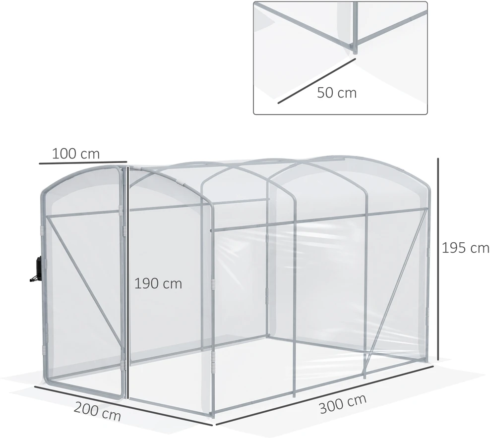 Aosom Įeinamas tunelinis šiltnamis, skaidri plėvelė, cinkuoto plieno rėmas, 3 x 2 x 2 m