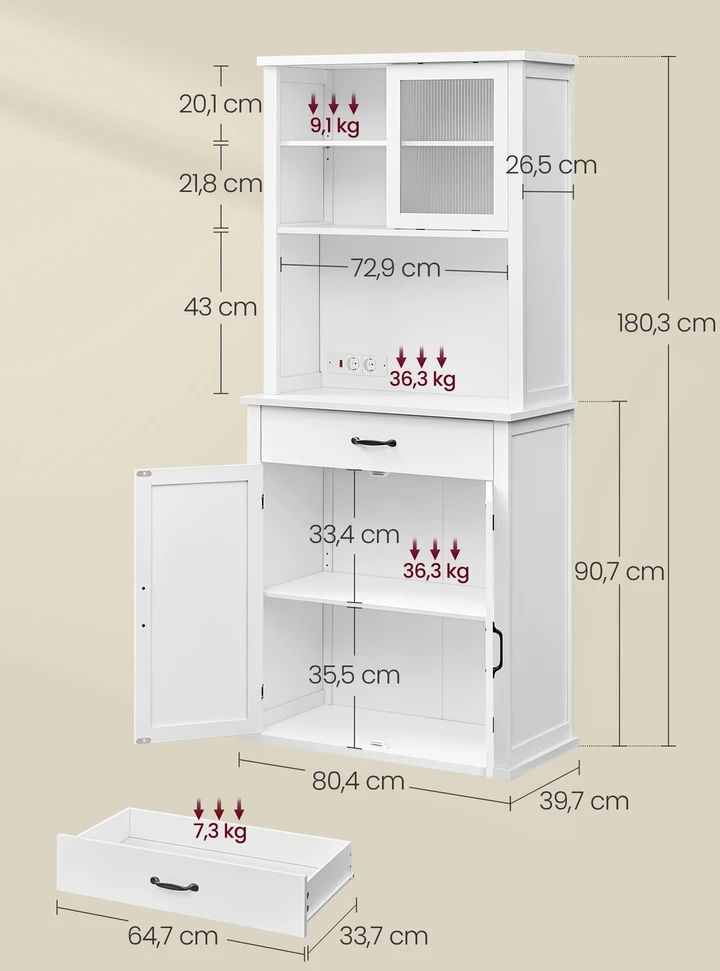 Songmics Indauja su apšvietimu, 39,7 x 80,4 x 180,3 cm, baltos debesų spalvos