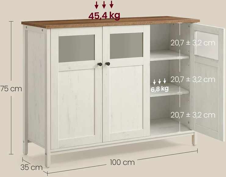 Koduva Indauja su stiklinėmis durelėmis, plieno rėmas, balta, 35 x 100 x 75 cm