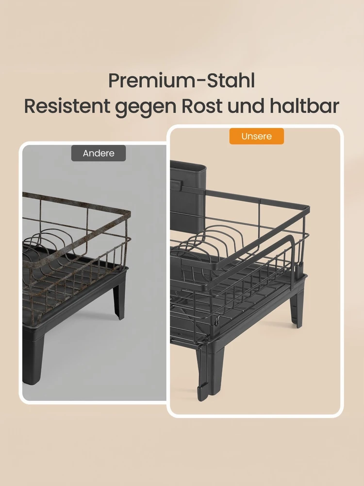 Songmics Indų džiovyklė su ištraukiamu padėklu, 360° pasukamu nutekėjimu, 31–56 x 42 x 20 cm, juoda