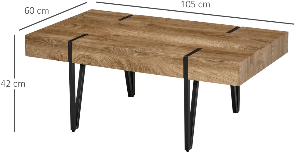 Aosom Industrinio stiliaus kavos staliukas, 105 x 60 x 42 cm, natūralaus medžio