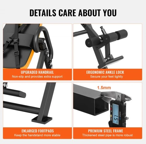 VEVOR Inversinis stalas QD002, plienas ir PU oda, oranžinis/juodas, iki 136 kg