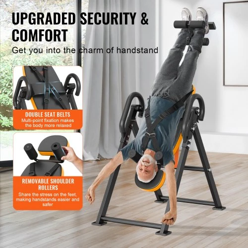 VEVOR Inversinis stalas QD002, plienas ir PU oda, oranžinis/juodas, iki 136 kg