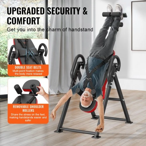 VEVOR Inversinis stalas QD003, plienas ir PU oda, raudona/juoda, iki 136 kg