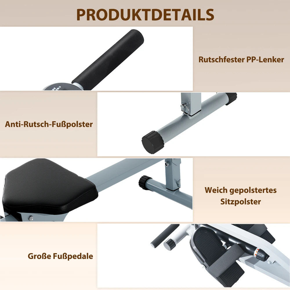 Aosom Irklavimo treniruoklis namams, hidraulinis, pilka / juoda, 12 pasipriešinimo lygių, iki 100 kg