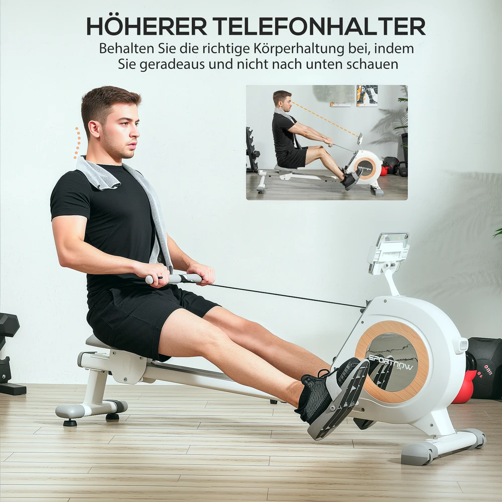 Aosom Irklavimo treniruoklis su 16 reguliuojamų lygių, LCD monitoriumi ir telefono laikikliu, baltas pilkas, 150 kg