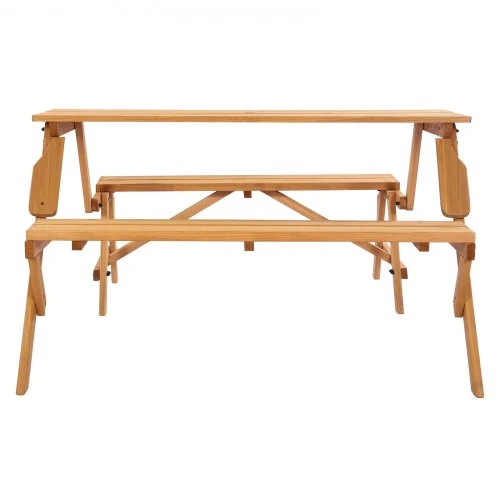VEVOR Iškylų stalas su suolais OTPC-3V8, 2-in-1, sulankstomas, su skėčio anga, eglės mediena, rudas, 141 x 47 x 17 cm