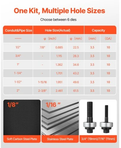 Koduva Išmušimo perforatorių rinkinys VEVOR MK-60, 12,7-50,8 mm, 6 dydžiai, 40Cr plienas