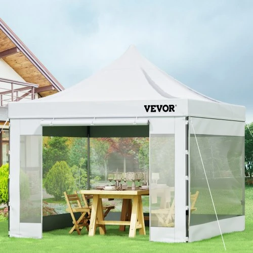 VEVOR Išskleidžiama pavėsinė su nuimamomis šoninėmis sienelėmis ir krepšiu su ratukais, 3 x 3 m, balta