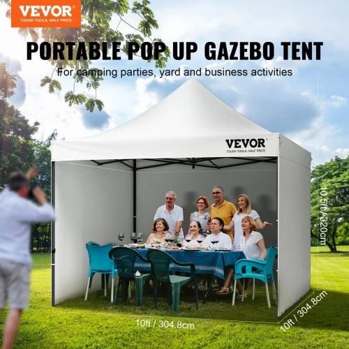 VEVOR Išskleidžiama pavėsinė su šoninėmis sienelėmis ir krepšiu, 305 x 305 cm, balta