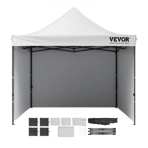 VEVOR Išskleidžiama pavėsinė su šoninėmis sienelėmis ir krepšiu, 305 x 305 cm, balta