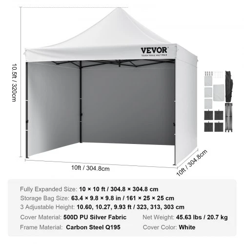 VEVOR Išskleidžiama pavėsinė su šoninėmis sienelėmis ir krepšiu, 305 x 305 cm, balta
