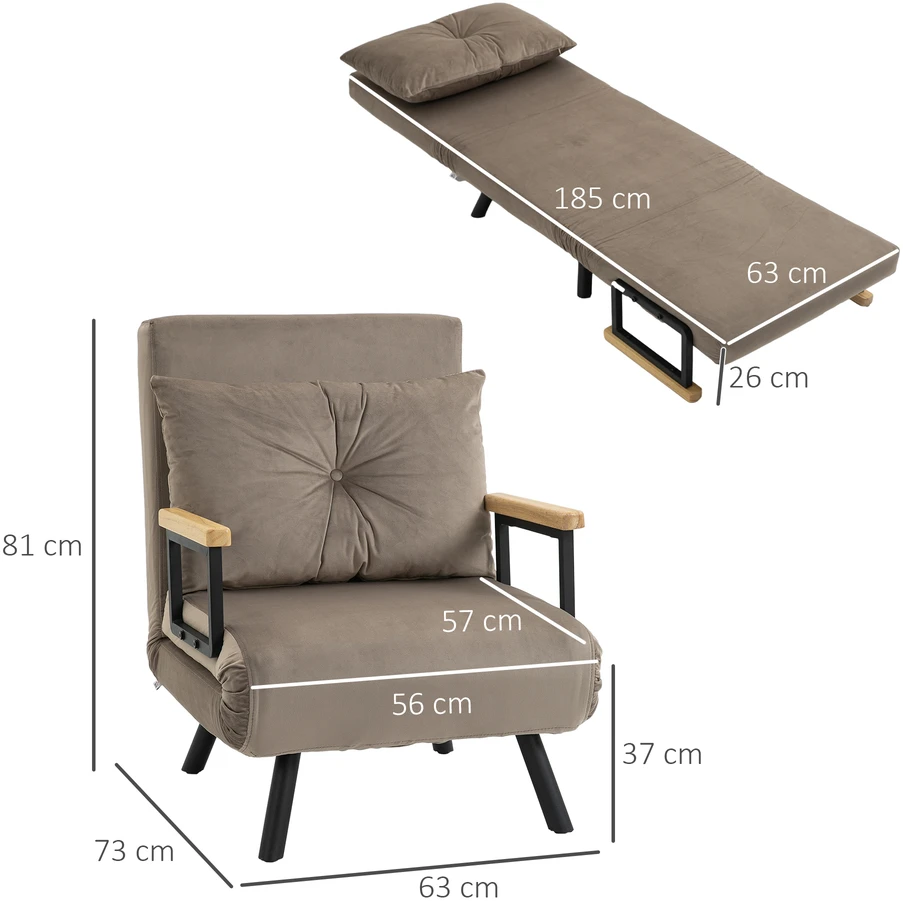 Koduva Išskleidžiamas miegamasis fotelis su 5 padėčių atlošu, iki 120 kg, šviesiai rudas