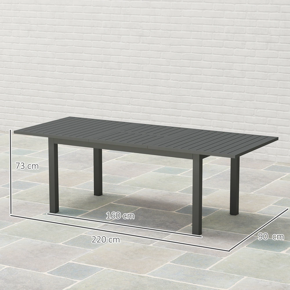 Aosom Išskleidžiamas sodo stalas, aliuminis, pilkas, 160/220 x 90 x 73 cm