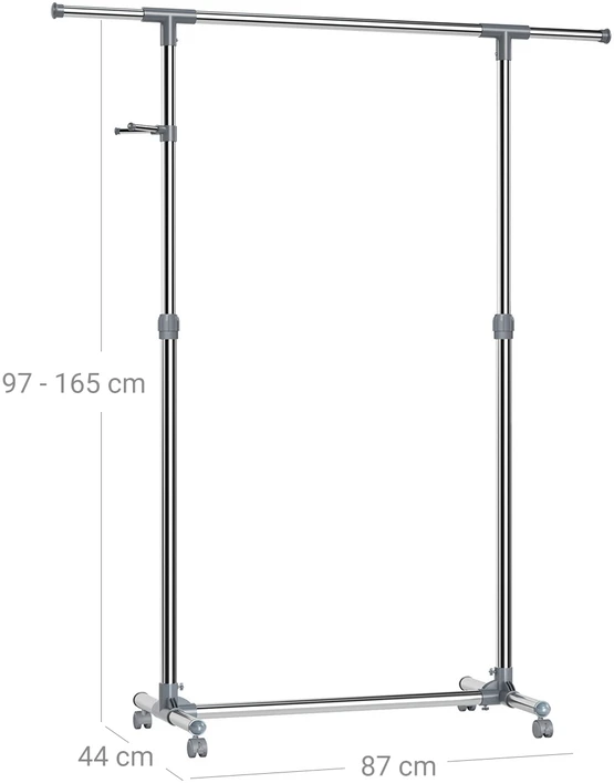 Koduva Ištraukiama drabužių kabykla su ratukais, pilka, metalas, 97–165 x 44 x 87–150 cm