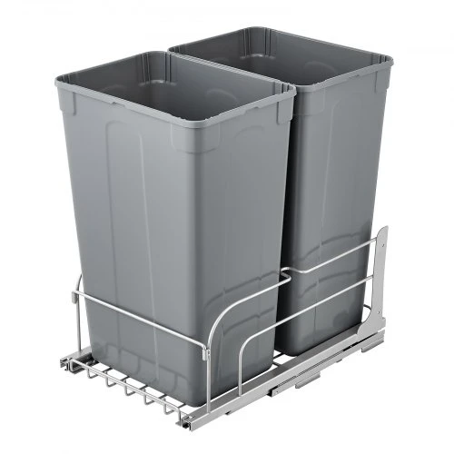 VEVOR Ištraukiama šiukšliadėžė, 2 x 47,3 l, pilka, 56 x 36 x 59 cm