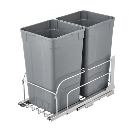 VEVOR Ištraukiama šiukšliadėžė, 2 x 25,5 l, pilka, 56 x 29 x 49 cm