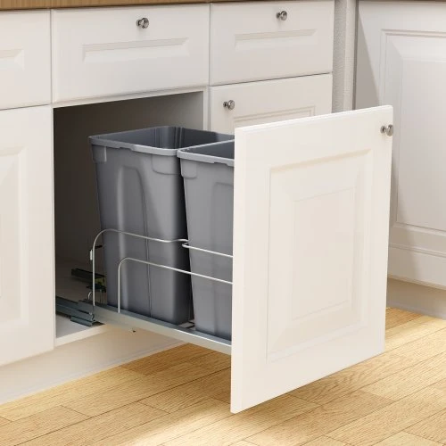 VEVOR Ištraukiama šiukšliadėžė, 2 x 25,5 l, pilka, 56 x 29 x 49 cm