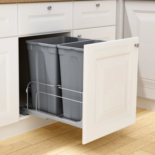 VEVOR Ištraukiama šiukšliadėžė, 35 QT x2, dviguba, po stalviršiu, su minkštu uždarymu, pilka