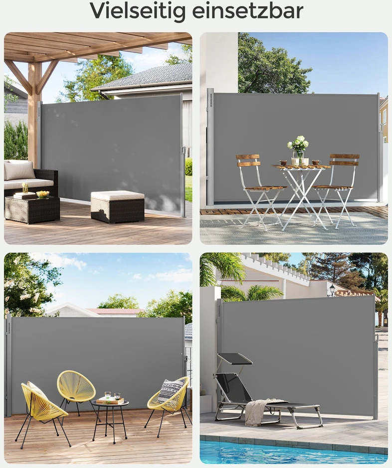 Songmics Ištraukiama šoninė markizė balkonui ir terasai, pilka, 1,8 x 3,5 m, aliuminis, PU danga