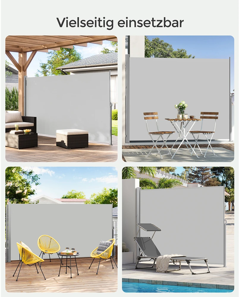 Songmics Ištraukiama šoninė markizė balkonui, 160 x 350 cm, šviesiai pilka