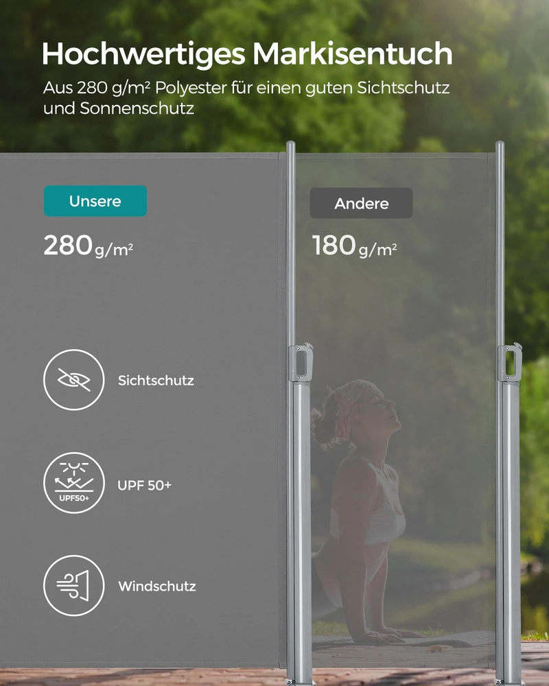 Songmics Ištraukiama šoninė markizė balkonui ir terasai, pilka, 1,8 x 3,5 m, aliuminis, PU danga