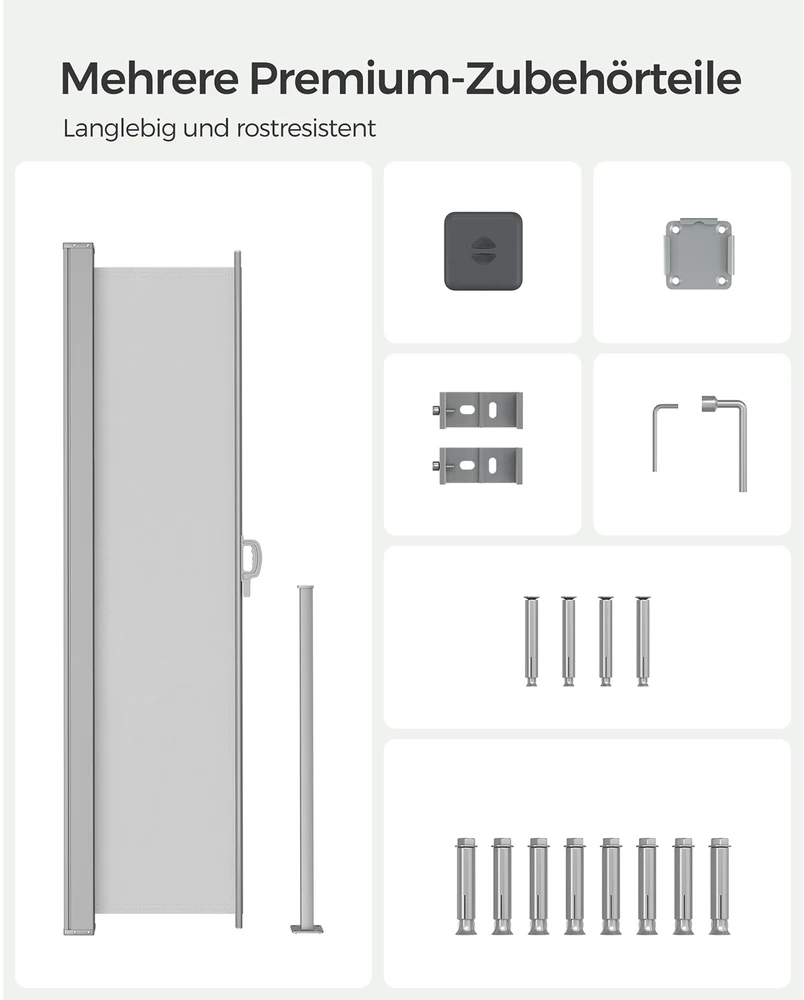 Songmics Ištraukiama šoninė markizė balkonui, 160 x 350 cm, šviesiai pilka
