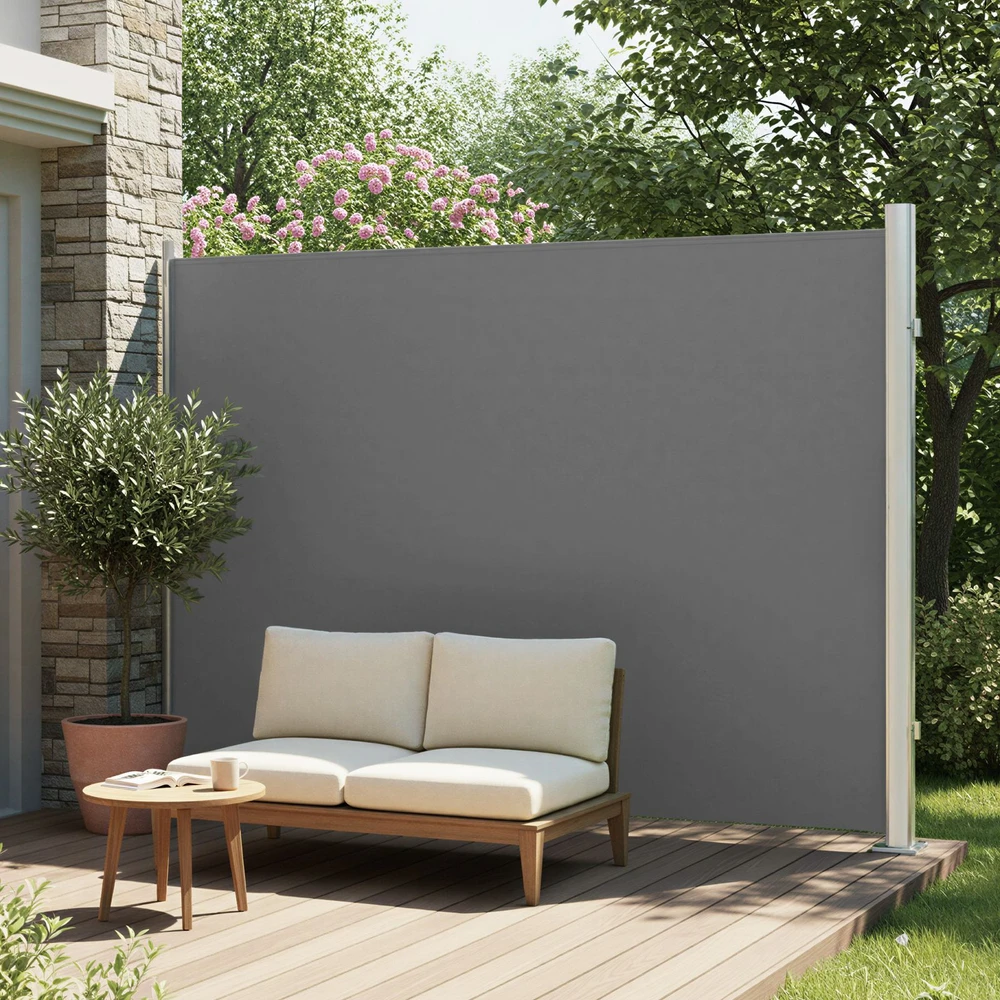 Songmics Ištraukiama šoninė markizė su aliuminio lydinio kasete, 160 x 400 cm, pilka