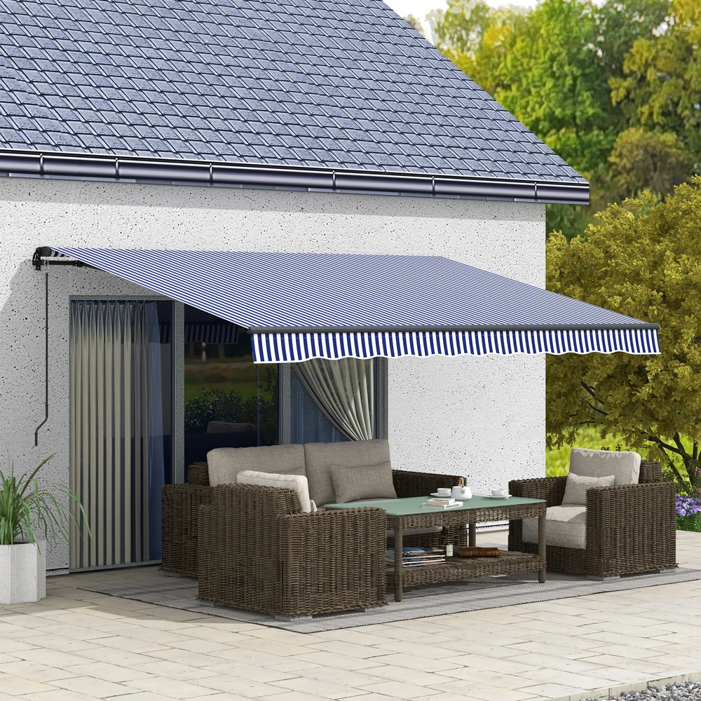 Aosom Ištraukiama terasinė markizė, mėlyna ir balta, 396 x 300 cm