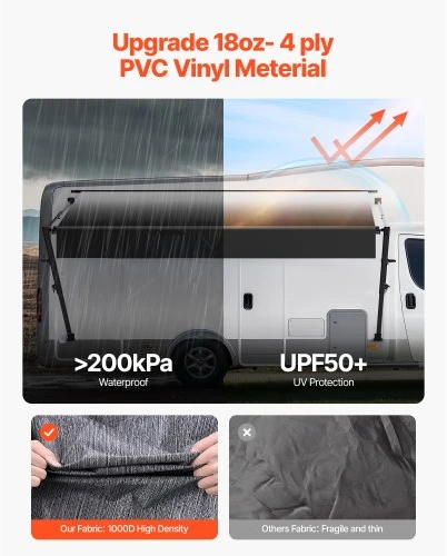 Koduva Ištraukiamas RV tentas VEVOR B1, 427 cm, aliuminio lydinio rėmas, juodas gradientas
