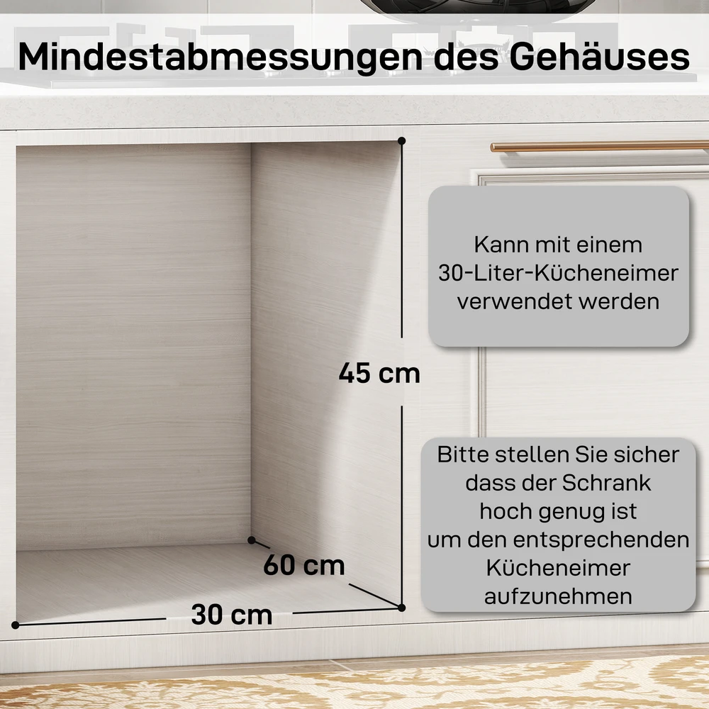 Aosom Ištraukiamas šiukšliadėžės įdėklas, virtuvės atliekų konteineris su 2 išimamais kibirėliais, rankena, 30 l (20 l + 10 l), metalas, pilkas