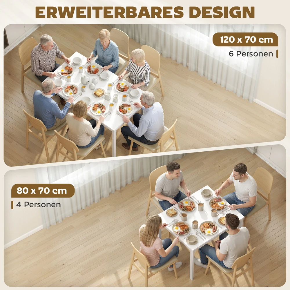 Aosom Ištraukiamas valgomojo stalas 80–120 cm, 4–6 asmenims, baltas