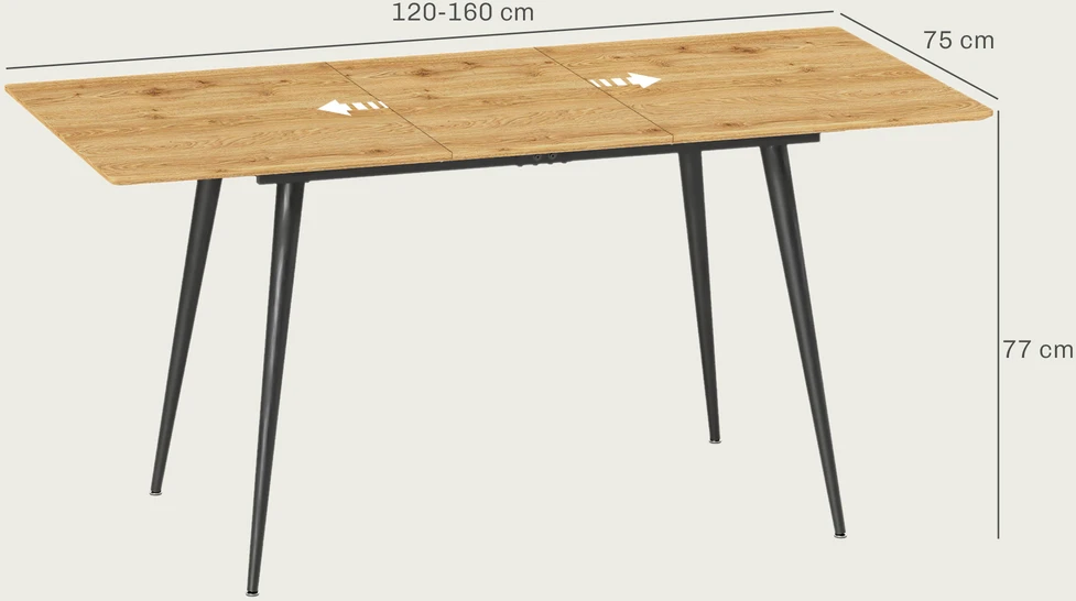 Aosom Ištraukiamas valgomojo stalas, natūralios medienos spalvos, 120-160 x 75 x 77 cm