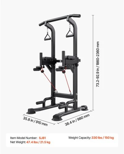 VEVOR Jėgos bokštas prisitraukimams ir atsispaudimams SJ81, iki 150 kg, 91 x 98 x 186-236 cm