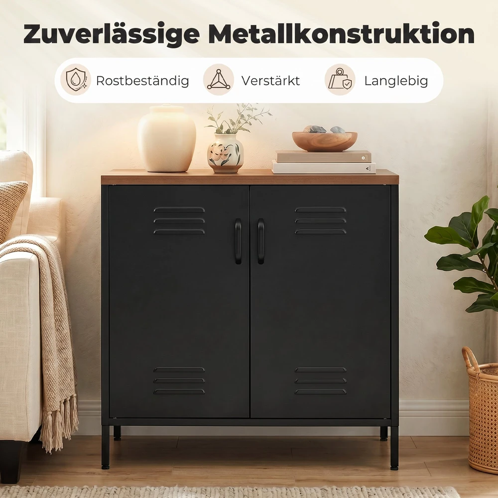 Aosom Juoda pramoninio stiliaus metalinė indauja su 2 durimis, 80 × 40 × 80 cm