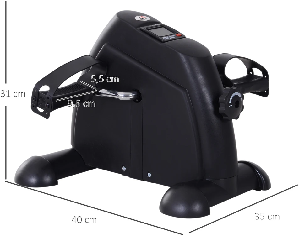 Aosom Juodas mini rankų ir kojų pedalų treniruoklis su LCD, 35 × 40 × 31 cm