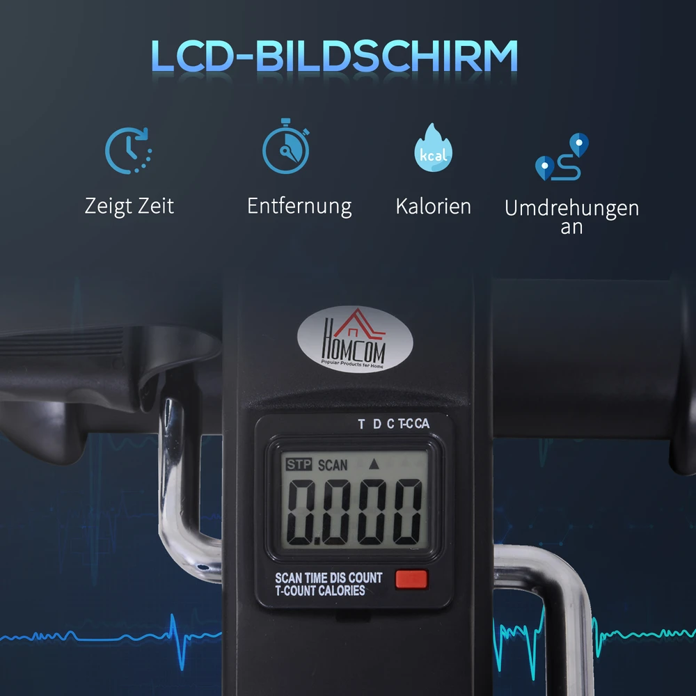 Aosom Juodas mini rankų ir kojų pedalų treniruoklis su LCD, 35 × 40 × 31 cm