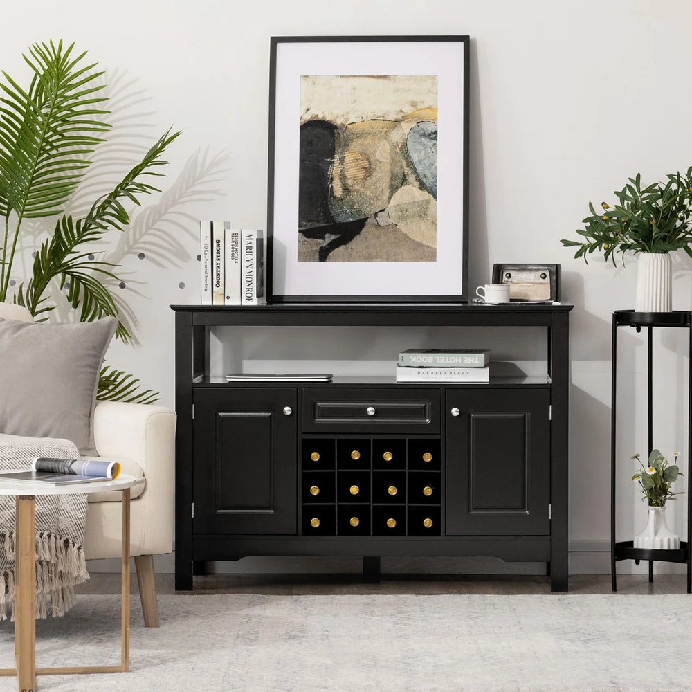 Promotion Juodas Virtuvės Spintelė su Vyno Lentyna ir Stalčiumi 116x40x82 cm