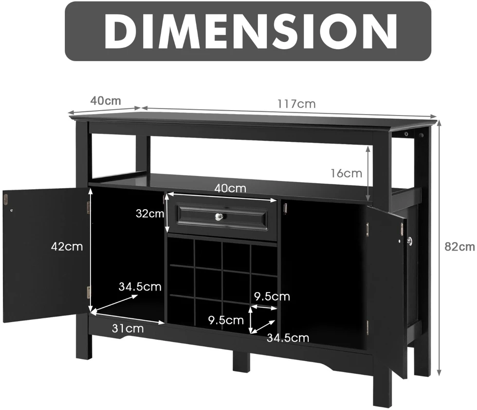 Promotion Juodas Virtuvės Spintelė su Vyno Lentyna ir Stalčiumi 116x40x82 cm