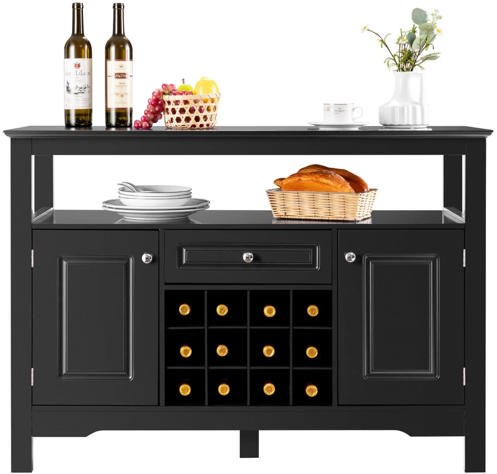 Promotion Juodas Virtuvės Spintelė su Vyno Lentyna ir Stalčiumi 116x40x82 cm