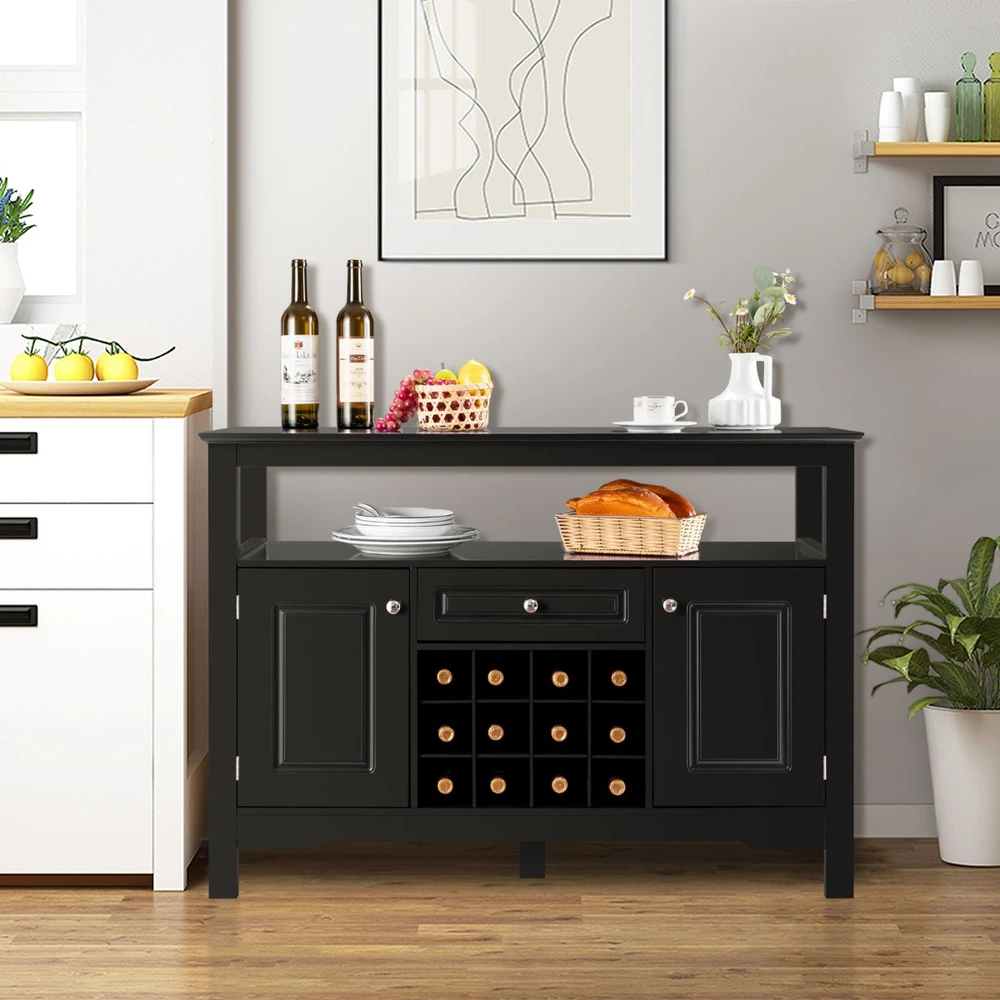 Promotion Juodas Virtuvės Spintelė su Vyno Lentyna ir Stalčiumi 116x40x82 cm