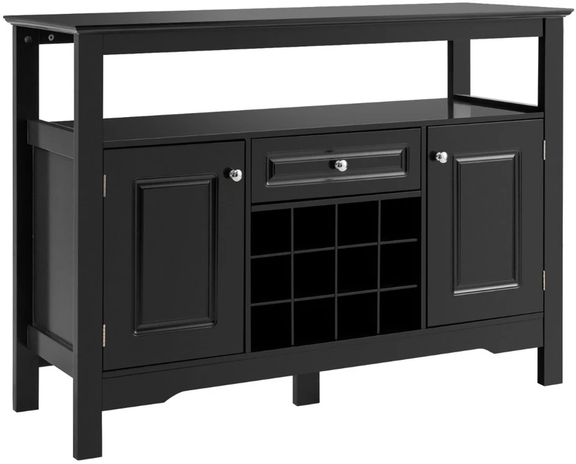 Promotion Juodas Virtuvės Spintelė su Vyno Lentyna ir Stalčiumi 116x40x82 cm